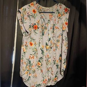 Blue striped n flower blouse